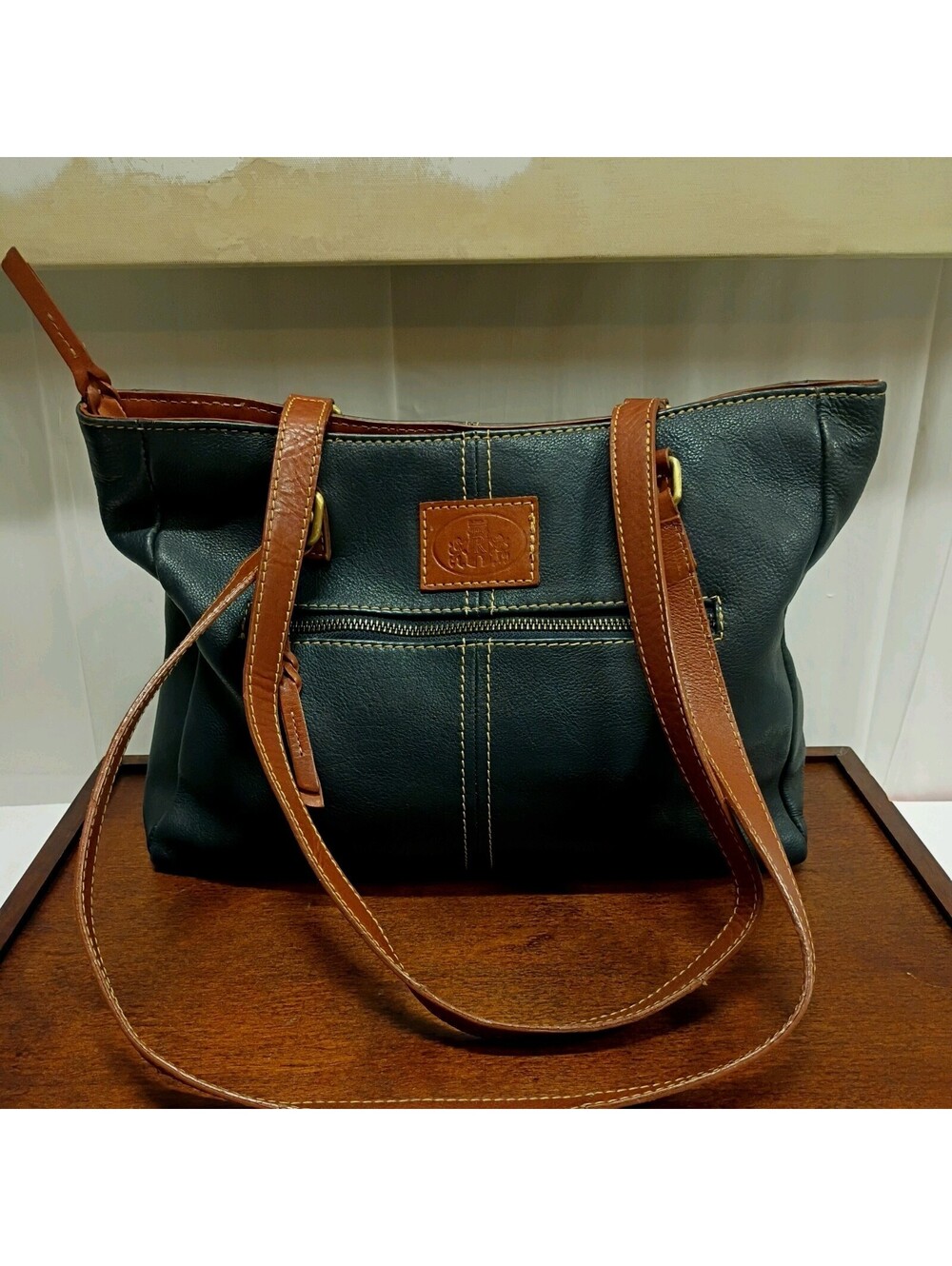 Vintage Rowallan of Scotland Hand Made~Leather~Navy Blue Purse Shoulder Bag